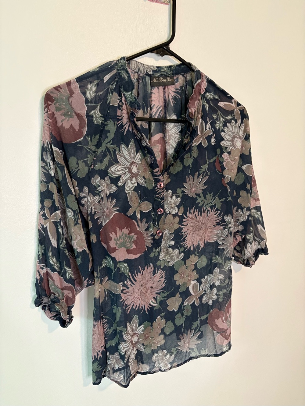 Vintage Mi Bru Lan Floral Henley Blouse